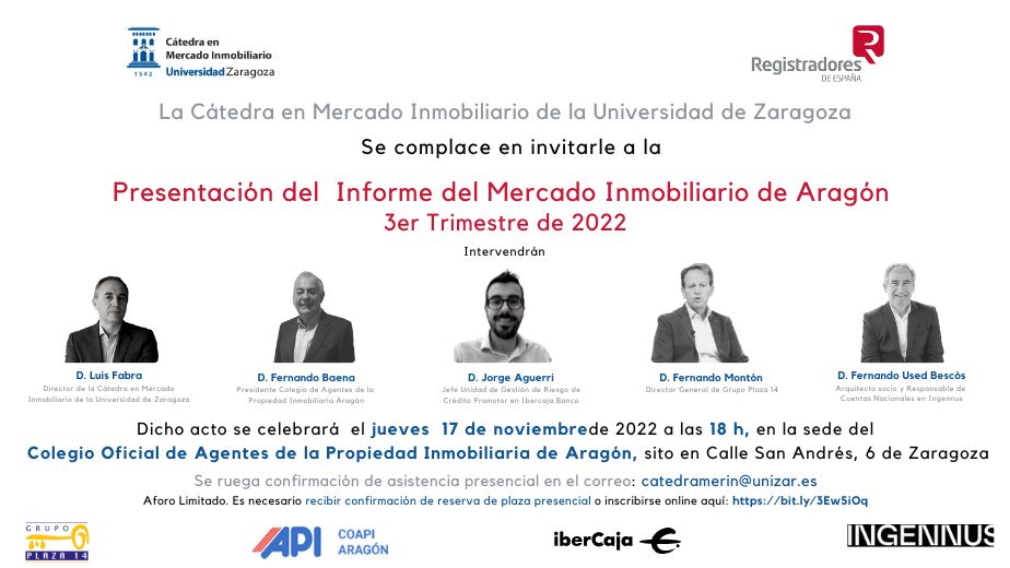 Invitación Cátedra Profesionales Presentación Informe Trimestral 3er Trimestre 2022 Aragón